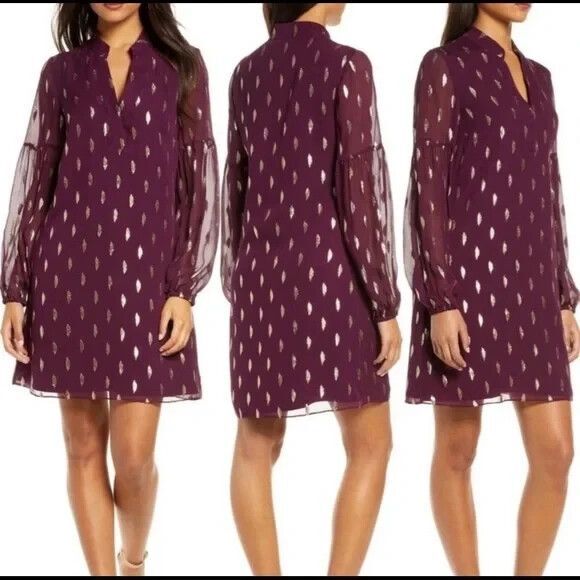 Lilly Pulitzer Shea Silk Dress Cabernet Berry Metallic Diamond Clip 10 cocktail - Picture 6 of 6